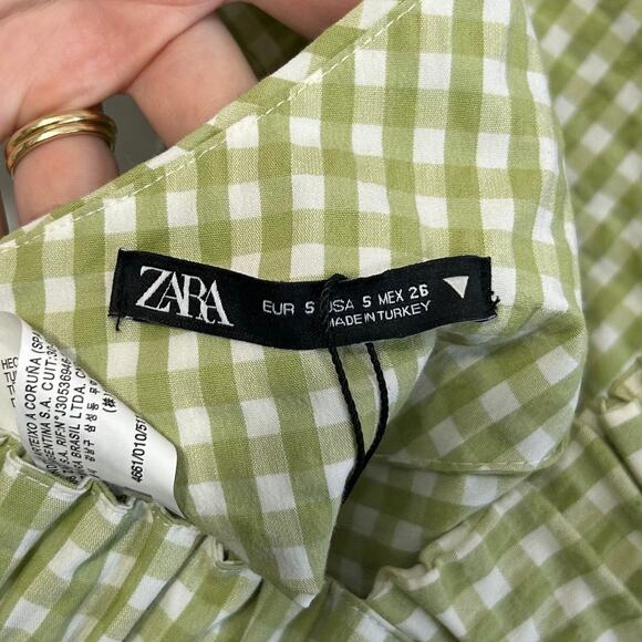 Zara Gingham Check Crop Tank Top NWT Women's Sz S Green White Casual Backless - Picture 4 of 6